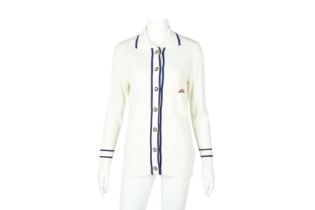 Louis Feraud Cream Knit Collared Cardigan - Size 10