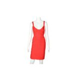 Herve Leger Poppy Red Halter Neck Bandage Dress - Size M
