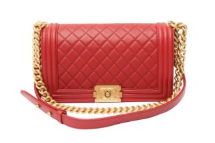 Chanel Cherry Red Quilted Medium Boy Bag