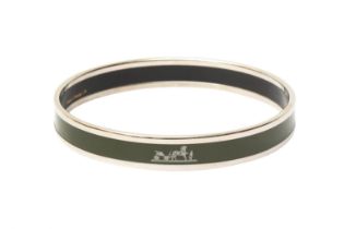 Hermes Khaki Logo Enamel Bangle - Size 65