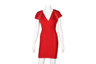 Herve Leger Lipstick Red Bandage Dress - Size S