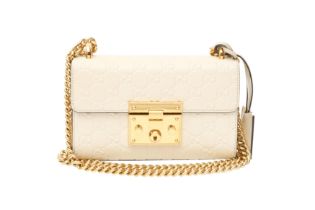 Gucci White Guccissima Small Padlock Shoulder Bag