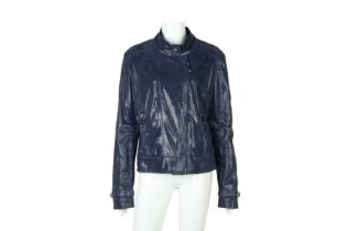 Tod's Metallic Blue Laminated Leather Jacket - Size 48