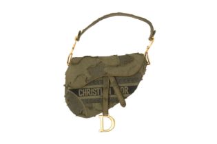 Christian Dior Khaki Camouflage Medium Saddle Bag