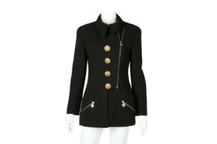 Chanel Black Wool Asymmetric Zip CC Jacket - Size 38