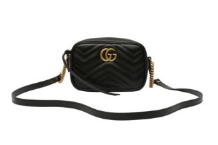 Gucci Black GG Mini Marmont Matelassé Camera Bag