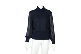 Yves Saint Laurent Navy Chiffon Top - Size 38