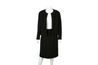 Chanel Black Wool Crepe CC Skirt Suit- Size 44