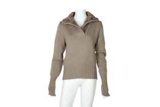 Versace Taupe Fur Collar Sweater - Size 42