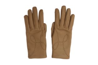 Hermes Etoupe H Leather Gloves - Size 7