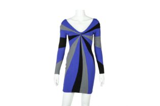 Alexander McQueen Blue Geometric Knit Dress