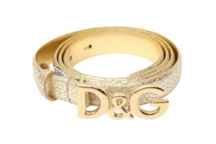 Dolce & Gabbana Metallic Gold Logo Belt - Size 90
