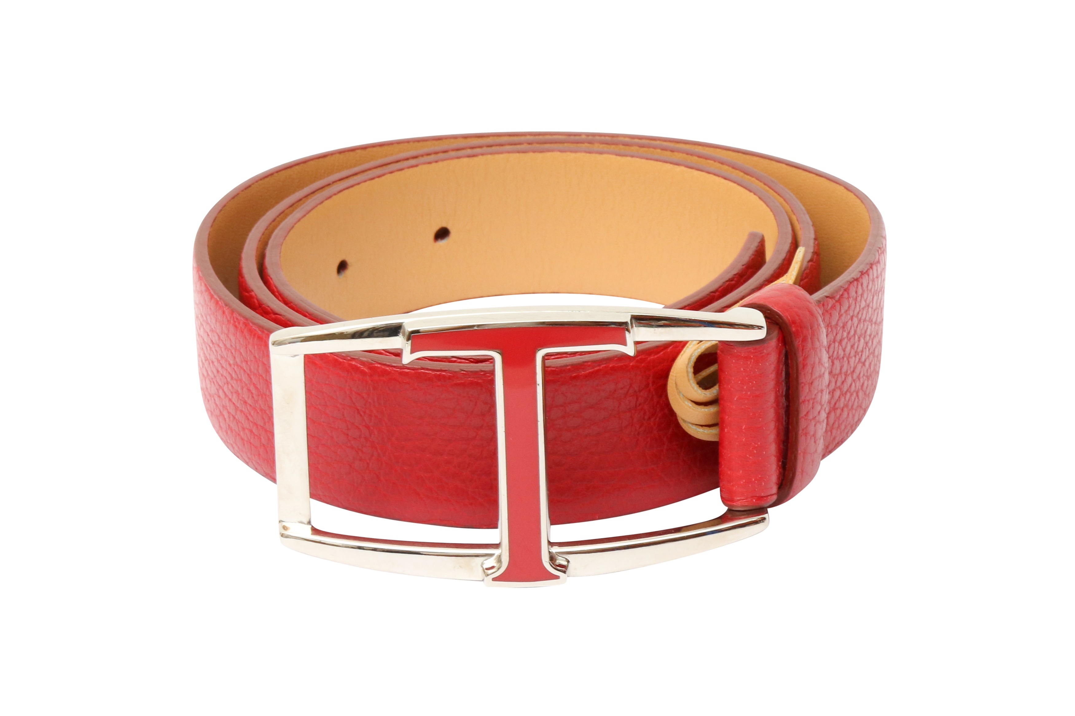 Tod's Red T Enamel Buckle Belt - Size 90
