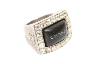 Chanel Black CC Crystal Ring