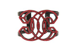 Chanel Red Crystal CC Cuff Bracelet