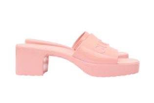 Gucci Pink Logo Rubber Heeled Slider - Size 37