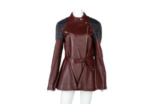 Christian Dior Oxblood Leather Peplum Jacket - Size 14