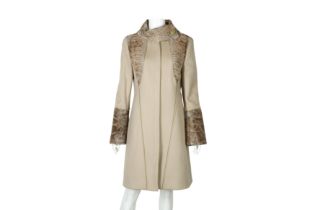 Versace Taupe Cashmere Fur Collar Coat - Size 42