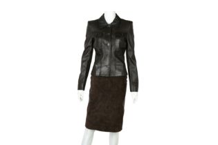 Valentino Brown Crocodile Leather Skirt Suit - Size US 6