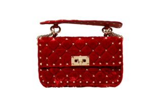 Valentino Red Velvet Mini Spike Rockstud Bag