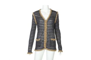 Chanel Navy Pearl Embellished Cardigan - Size 40