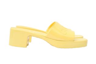 Gucci Yellow Logo Rubber Heeled Slider - Size 37