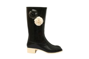 Chanel Black Rubber Camelia Rain Boot - Size 41