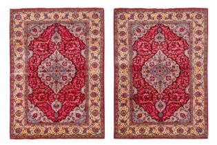 A PAIR OF FINE PART SILK KASHAN RUGS, CENTRAL PERSIA