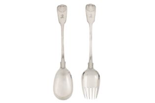 A pair of George IV sterling silver salad servers, London 1824 by William Chawner