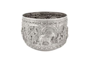 A late 19th century Burmese unmarked silver bowl, Mandalay circa 1890