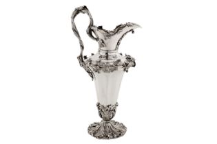 A William IV sterling silver wine ewer, London 1833 by Charles Riley and George Storer