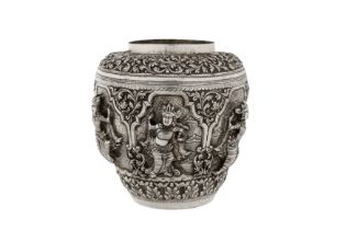 An early 20th century Burmese silver jar, probably Mandalay dated 1915