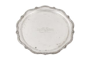 A George V sterling silver tray or salver, Sheffield 1922 by Sharman Dermott Neill of Belfast