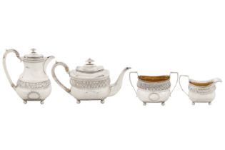 An assembled George III/Victorian/George V sterling silver four-piece tea and coffee service