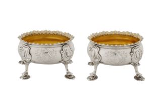 A pair of early George III sterling silver salts, London 1763 by David and Robert Hennell (reg. 9th