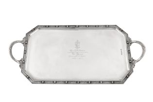 A George V Scottish sterling silver twin handled tray, Glasgow 1923 by George Edward and Sons