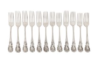 Maharaja Sir Duleep Singh - A set of twelve Victorian sterling silver table forks, London 1854 and 1