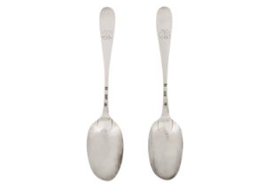 A pair of George II Scottish provincial silver tablespoons, Inverness circa 1740 by John Baillie (c.