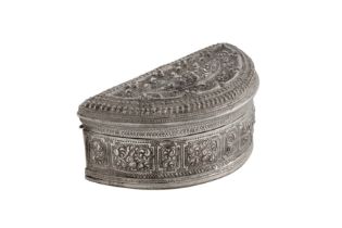 An early 20th century Burmese unmarked silver lime box, Shan States circa 1910