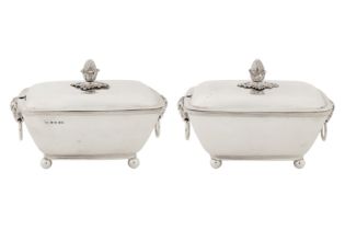 A pair of George III sterling silver sauce tureens, London 1800 by John Robins