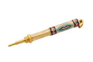 A Victorian unmarked gold and enamel propelling pencil, circa 1880 by Sampson Mordan