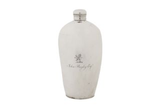 A large George IV sterling silver spirit flask, London 1828 by Mary Ann and Charles Reilly