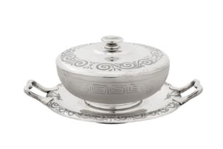 A Victorian sterling silver butter dish on stand, Sheffield 1879 by Henry Wilkinson and Sons