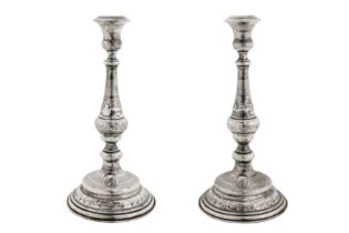 A large pair of early 20th century Austrian 800 standard silver candlesticks, Vienna circa 1910, mak