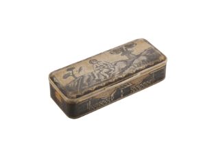 A Nicholas I early 19th century Russian 84 Zolotnik parcel-gilt silver and niello snuff box, Moscow