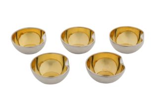 A set of five late 20th century Italian sterling silver salts, by Elsa Peretti for Tiffany and Co