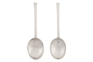 A pair of Commonwealth sterling silver puritan spoons, London 1657 by Stephen Venables (free. 22nd J