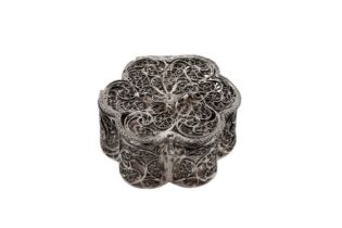 A late 17th century English unmarked silver filigree scent bottle case