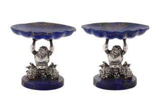 A pair of late 20th century Italian silver and lapis lazuli stands, Venice circa 1980 by Sergio Nard