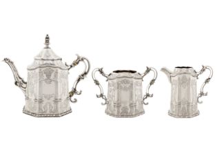 A Victorian sterling silver three-piece tea service, London 1846 by Joseph Angell I and Joseph Angel